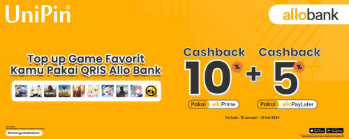 Top Up Game Favorit Kamu Pakai QRIS Allo Bank Dapatkan Cashback 10% + 5%